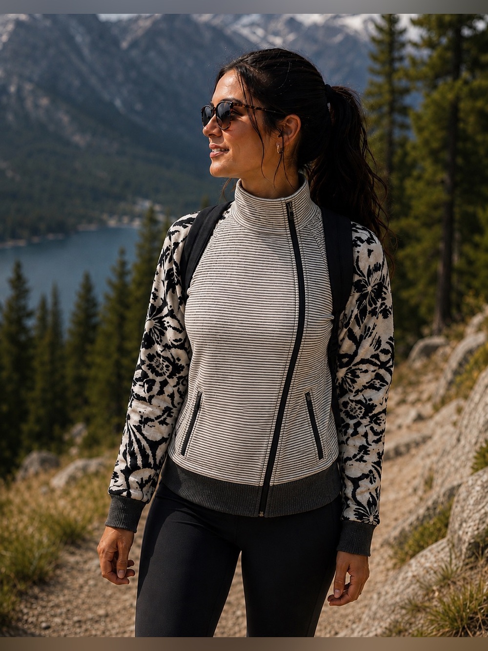 Title Nine Knit Full Zip contrast pattern sweater